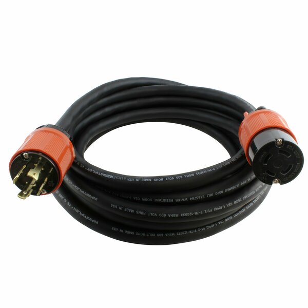 Ac Works 50ft SOOW 10/4 NEMA L15-30 30A 3-Phase 250V Industrial Rubber Extension Cord L1530PR-050